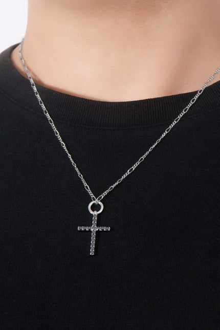 Moissanite Cross Pendant Platinum-Plated Necklace - Carbone's Marketplace