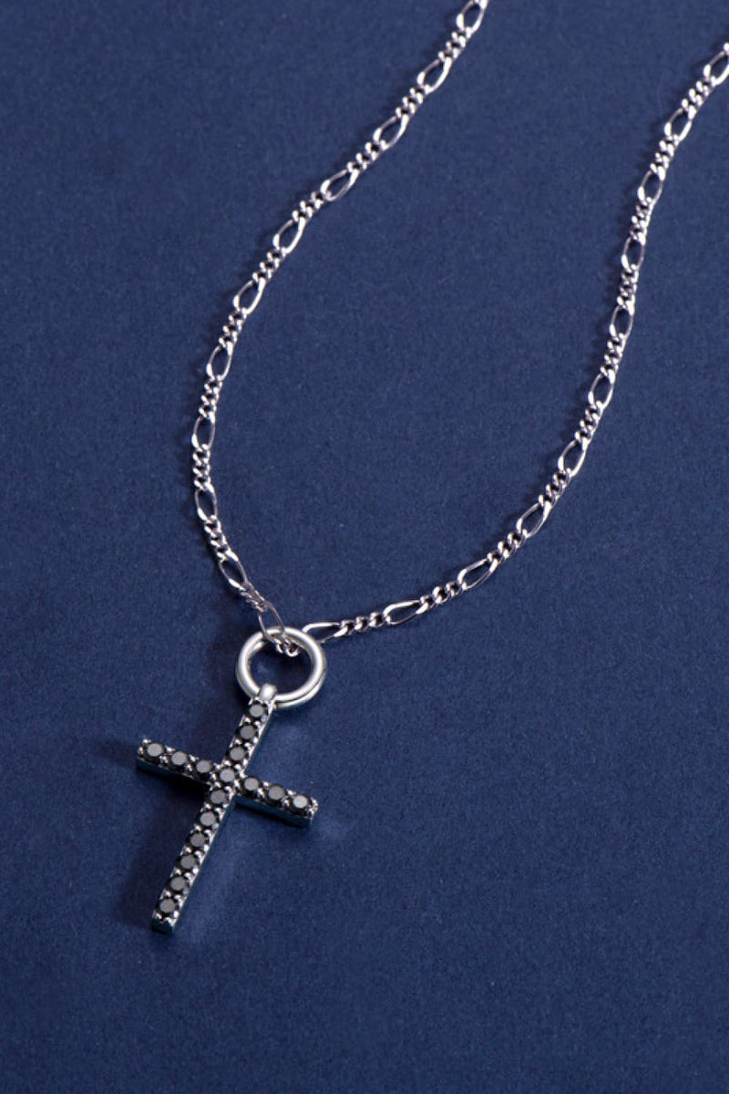 Moissanite Cross Pendant Platinum-Plated Necklace - Carbone&