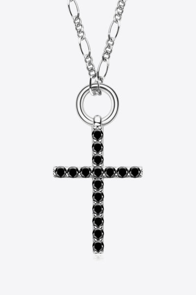 Moissanite Cross Pendant Platinum-Plated Necklace - Carbone's Marketplace