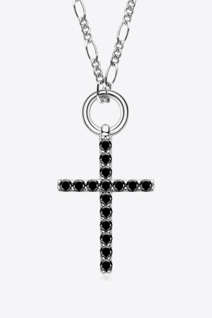 Moissanite Cross Pendant Platinum-Plated Necklace - Carbone's Marketplace