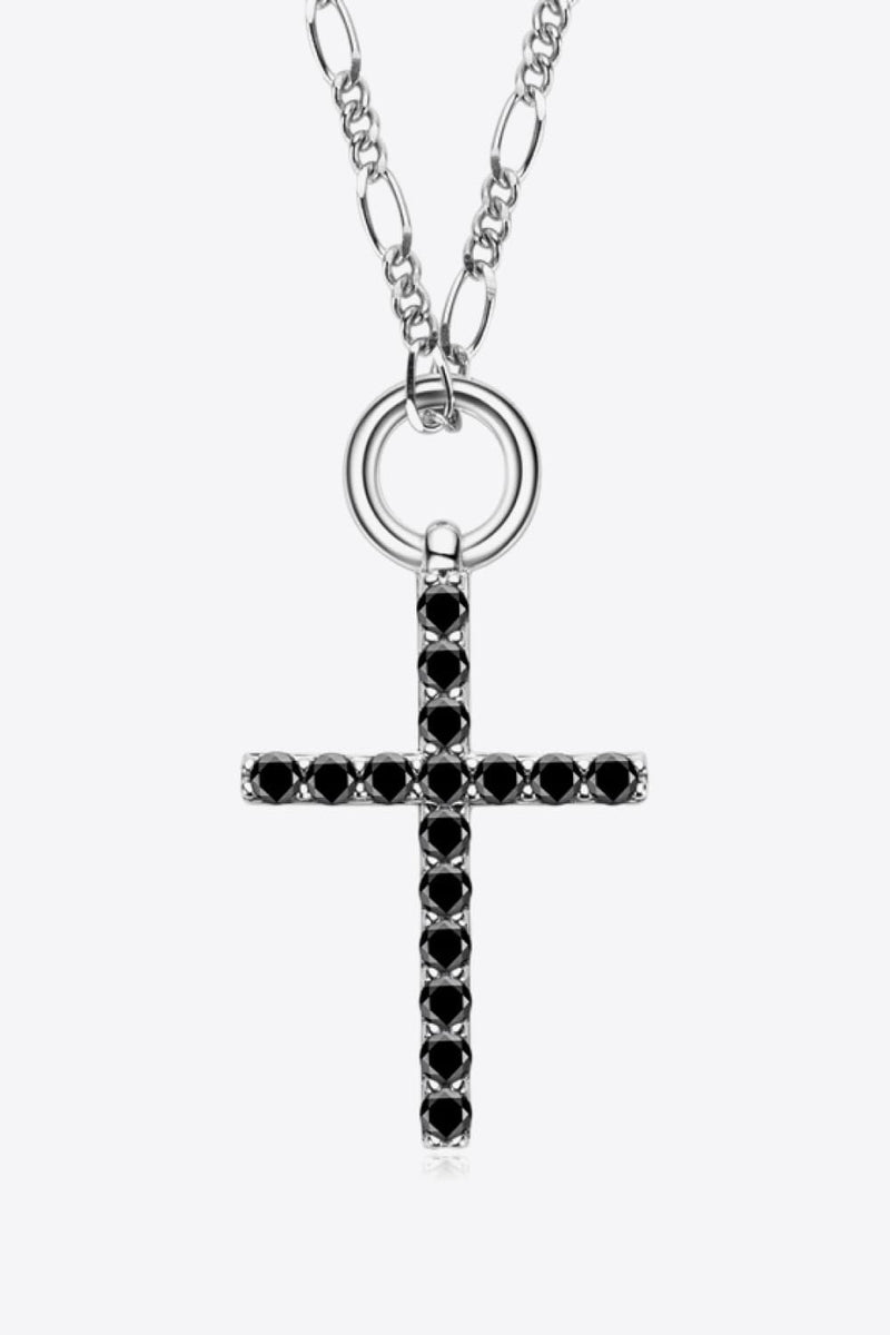 Moissanite Cross Pendant Platinum-Plated Necklace - Carbone&