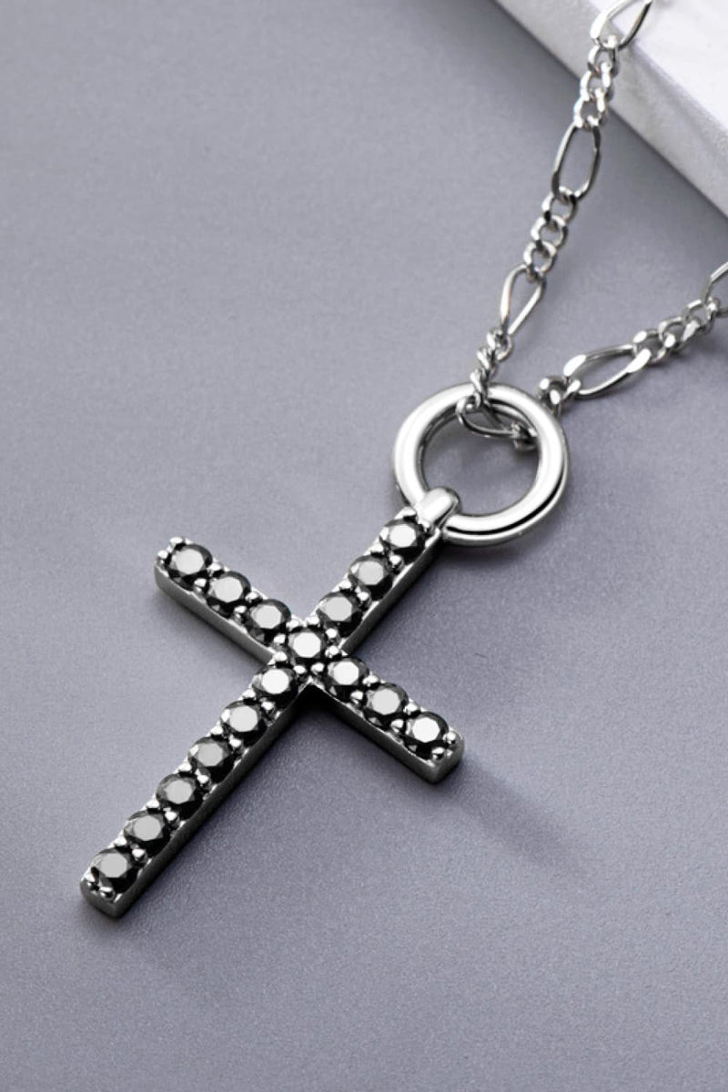 Moissanite Cross Pendant Platinum-Plated Necklace - Carbone&