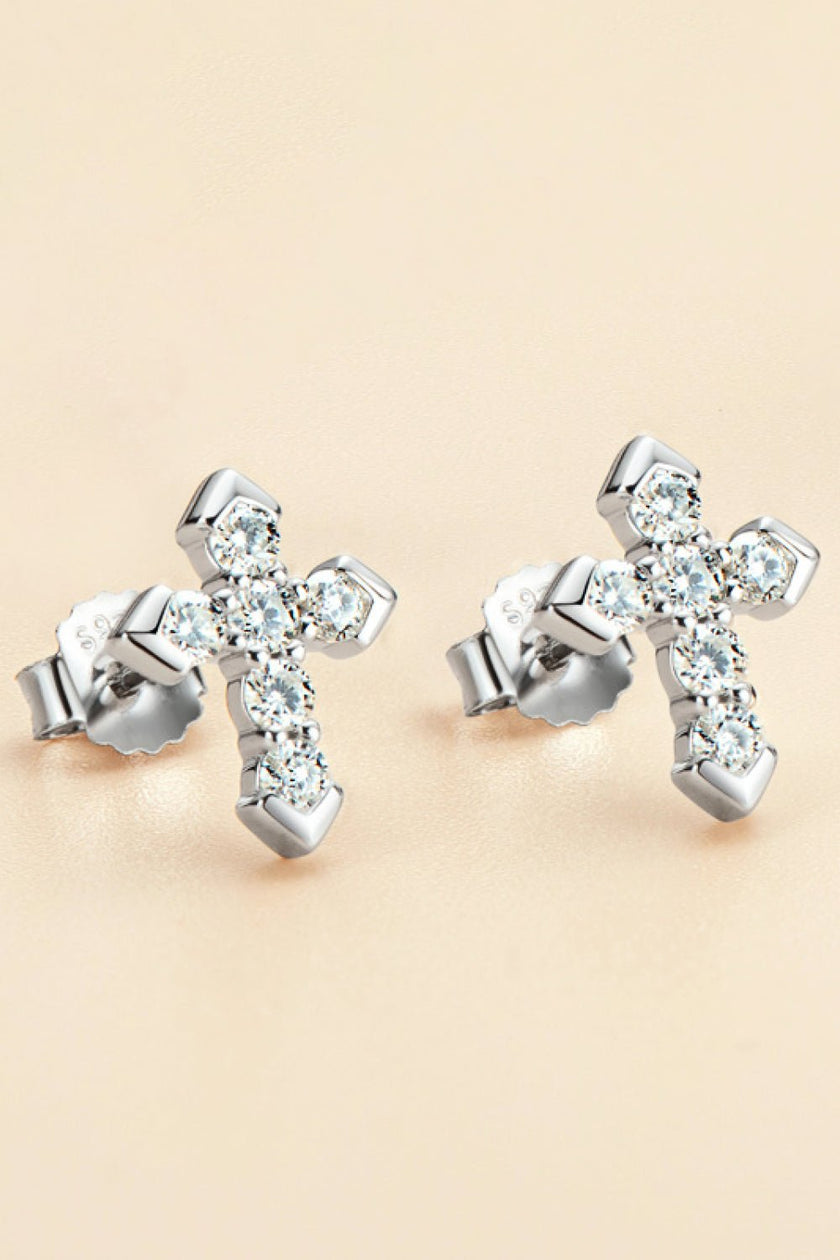 Moissanite Cross Stud Earrings - Carbone's Marketplace