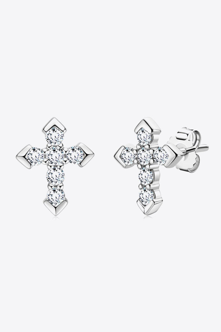 Moissanite Cross Stud Earrings - Carbone's Marketplace