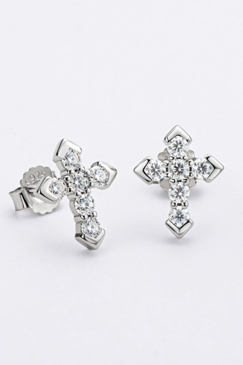 Moissanite Cross Stud Earrings - Carbone's Marketplace
