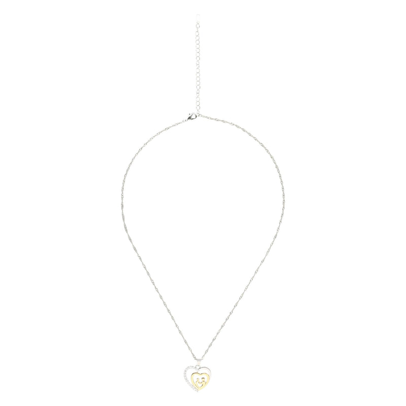 Mother and Child Pave Heart Pendant Necklace - Carbone&