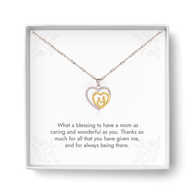 Mother and Child Pave Heart Pendant Necklace - Carbone's Marketplace