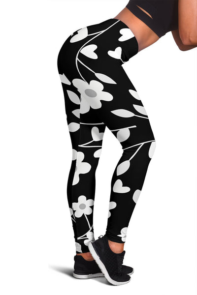 Neutral Floral Black White and Gray Leggings - Carbone's Marketplace