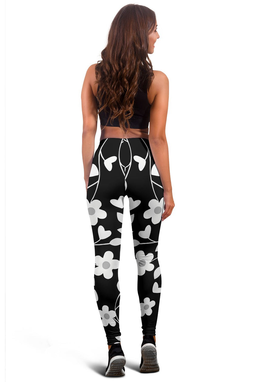 Neutral Floral Black White and Gray Leggings - Carbone's Marketplace