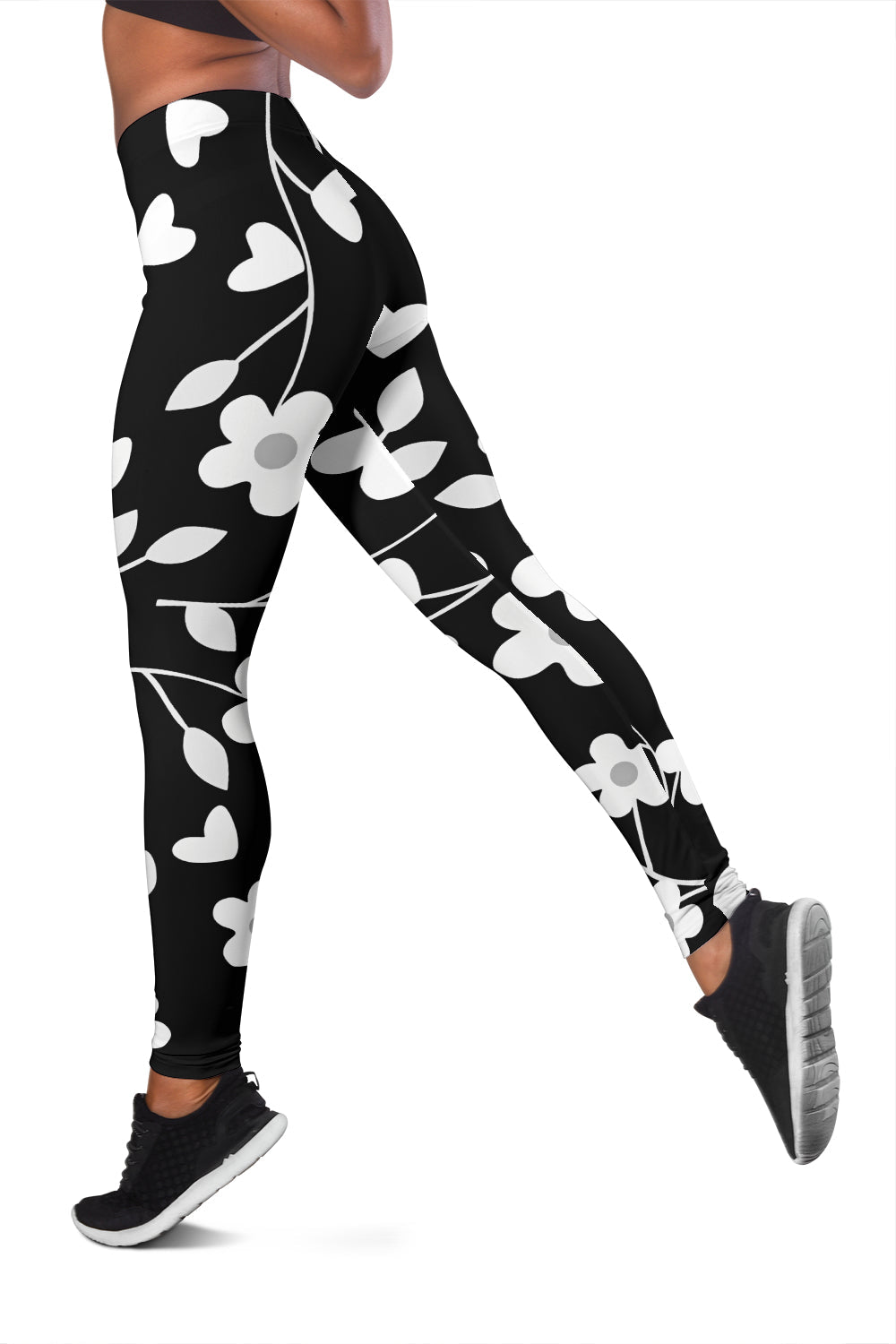 Neutral Floral Black White and Gray Leggings - Carbone's Marketplace