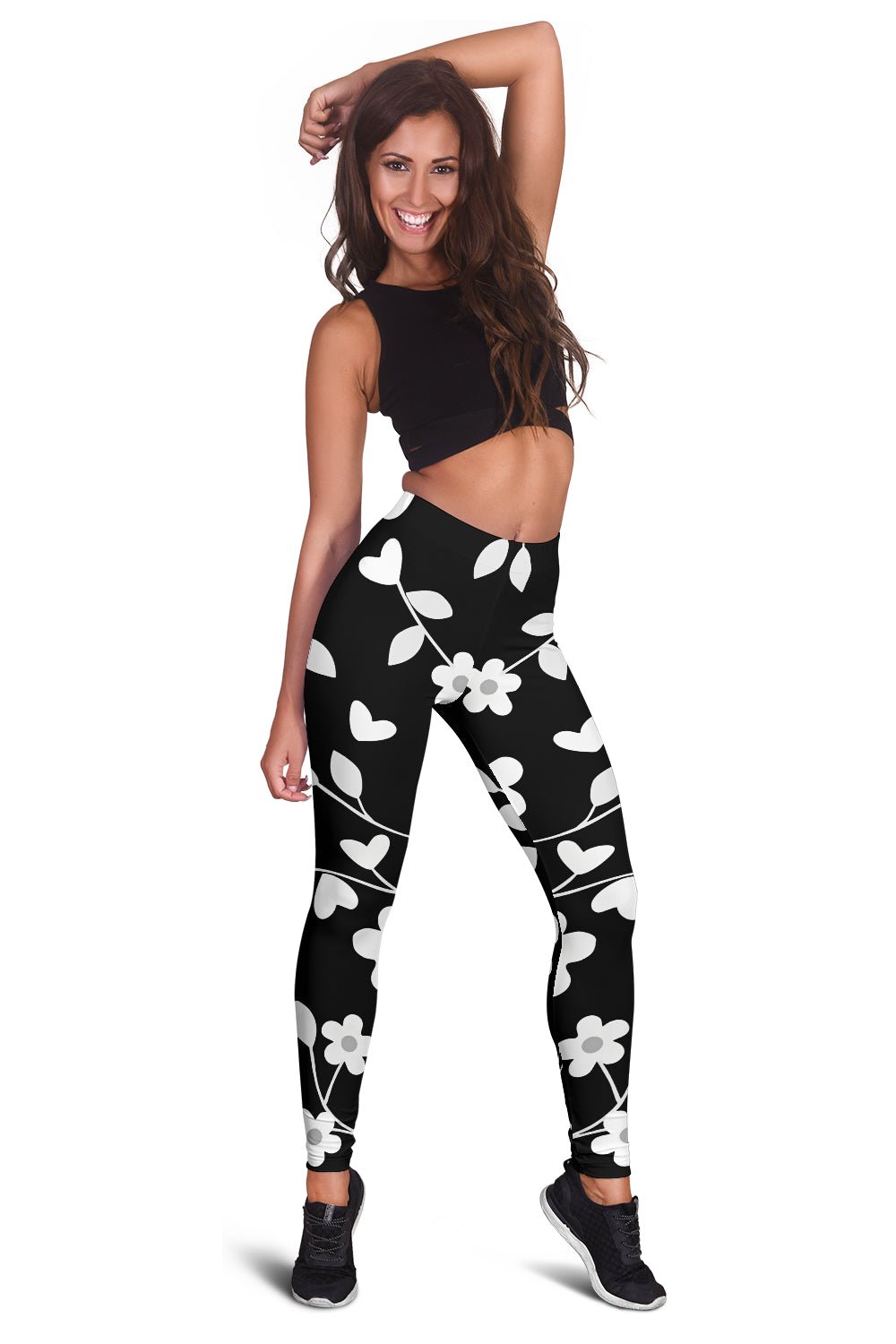 Neutral Floral Black White and Gray Leggings - Carbone's Marketplace