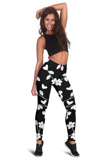 Neutral Floral Black White and Gray Leggings - Carbone's Marketplace
