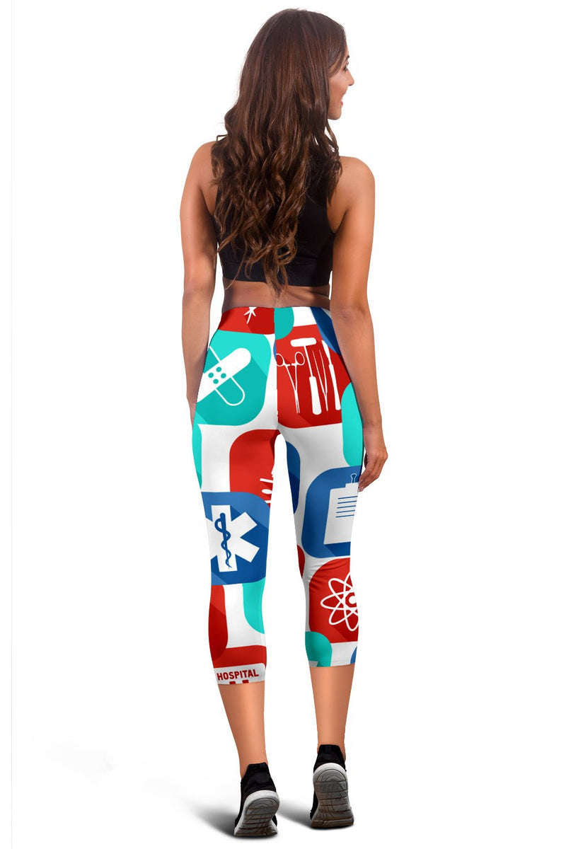 Nurse Medical Pattern Capris Leggings - Carbone&