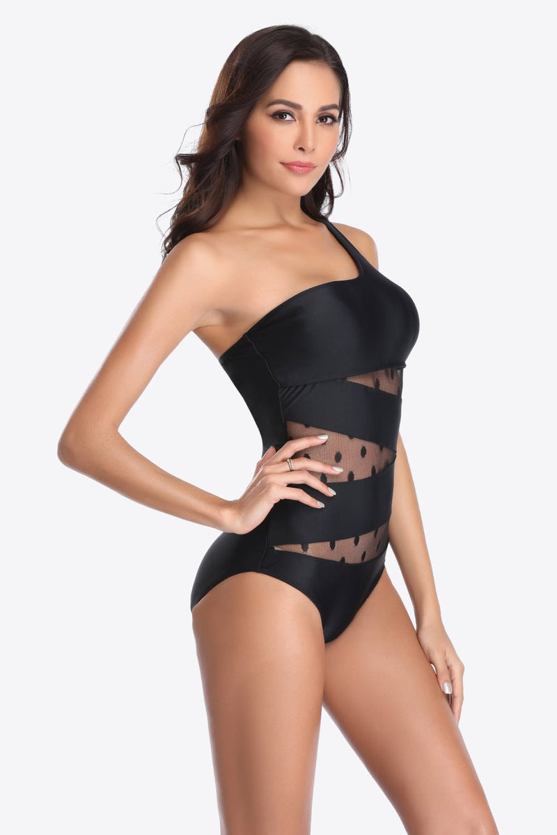 One-Shoulder Sleeveless One-Piece Swimsuit - Carbone&