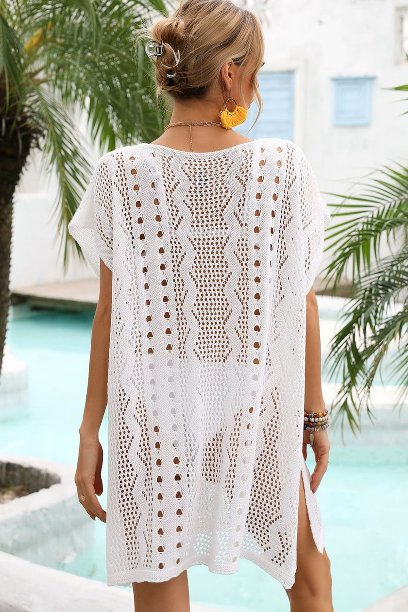 Openwork Plunge Dolman Sleeve Cover-Up Dress - Carbone's Marketplace