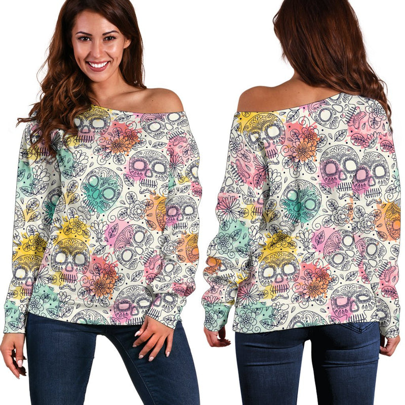 Pastel Skull Off Shoulder Hoodie - Carbone&