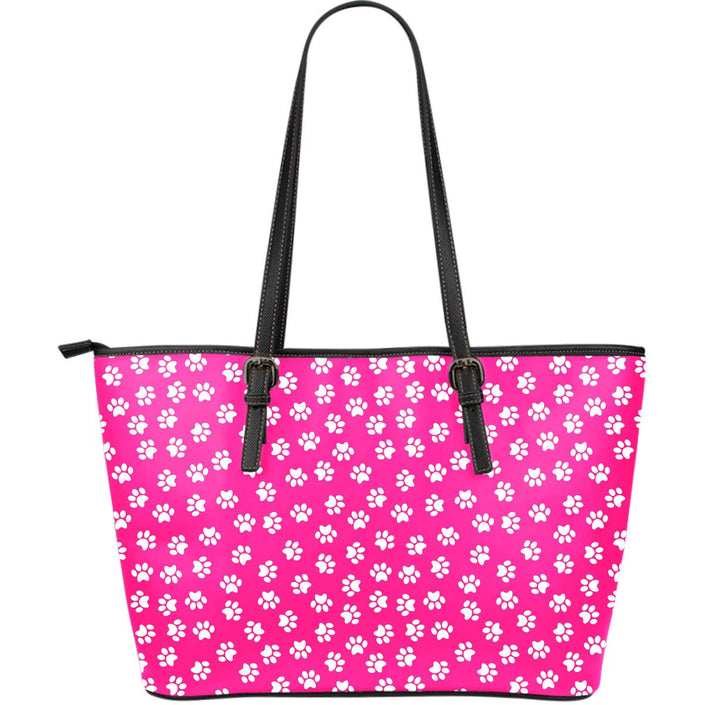 Paw Print Pink Large Leather Tote Bag - Carbone's Marketplace