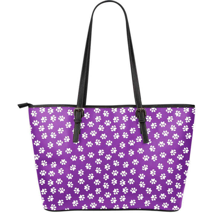 Paw Print Purple Large Leather Tote Bag - Carbone's Marketplace