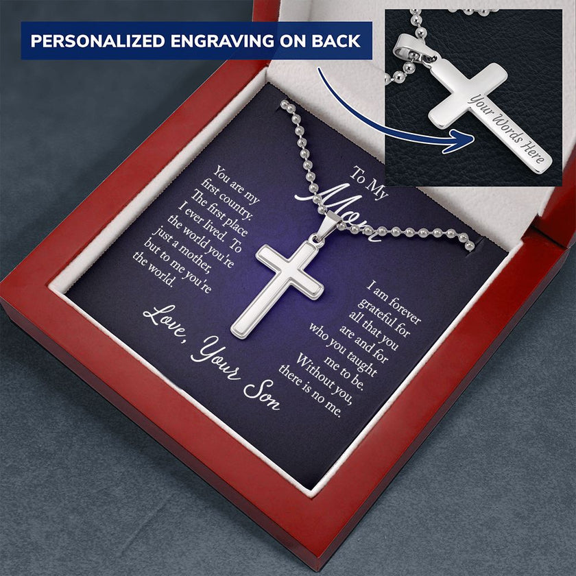 Personalized Cross Necklace Military Style Ball Chain- For Mom - Carbone's Marketplace