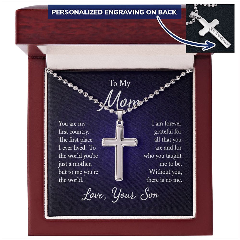 Personalized Cross Necklace Military Style Ball Chain- For Mom - Carbone's Marketplace