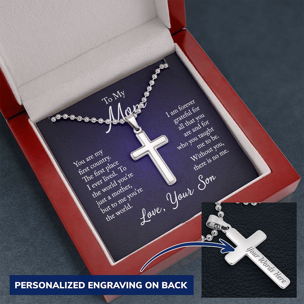 Personalized Cross Necklace Military Style Ball Chain- For Mom - Carbone's Marketplace