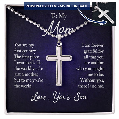 Personalized Cross Necklace Military Style Ball Chain- For Mom - Carbone's Marketplace
