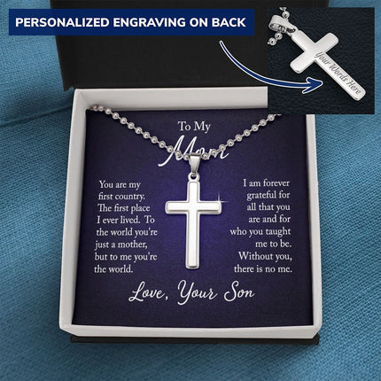 Personalized Cross Necklace Military Style Ball Chain- For Mom - Carbone's Marketplace