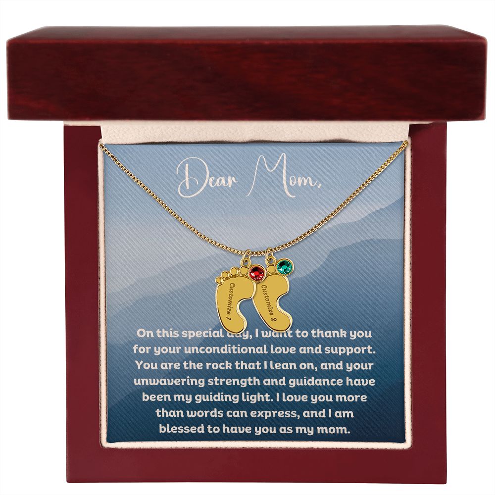 Personalized Engraved Baby Foot Necklace with Birthstone - Carbone's Marketplace