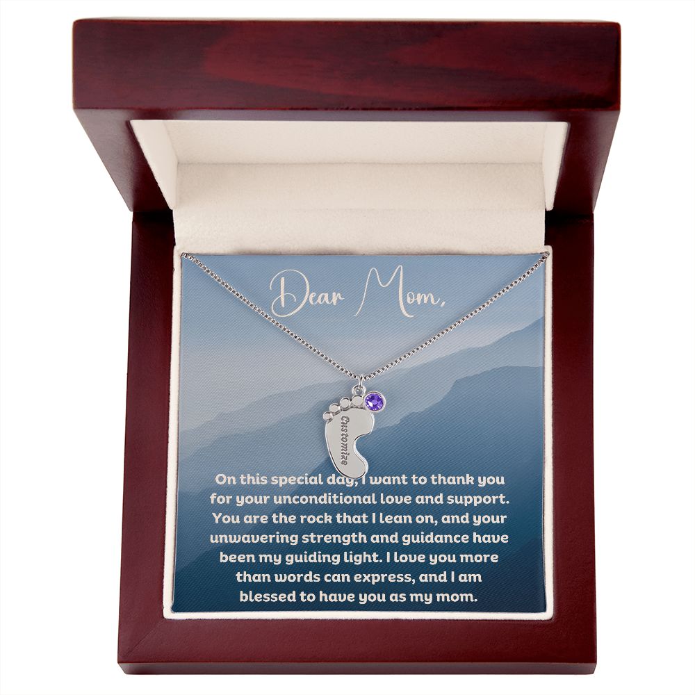 Personalized Engraved Baby Foot Necklace with Birthstone - Carbone's Marketplace