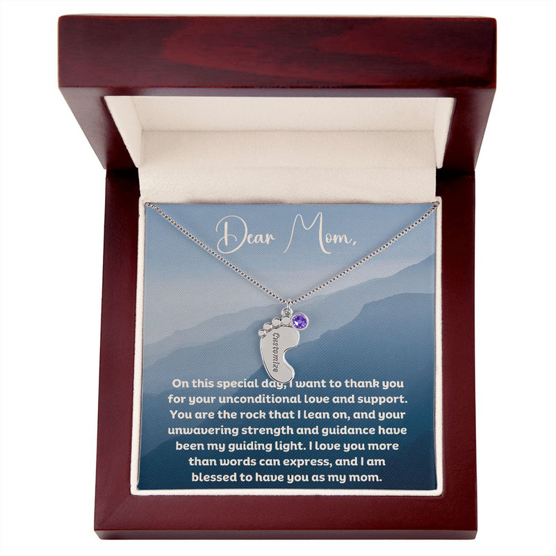 Personalized Engraved Baby Foot Necklace with Birthstone - Carbone&