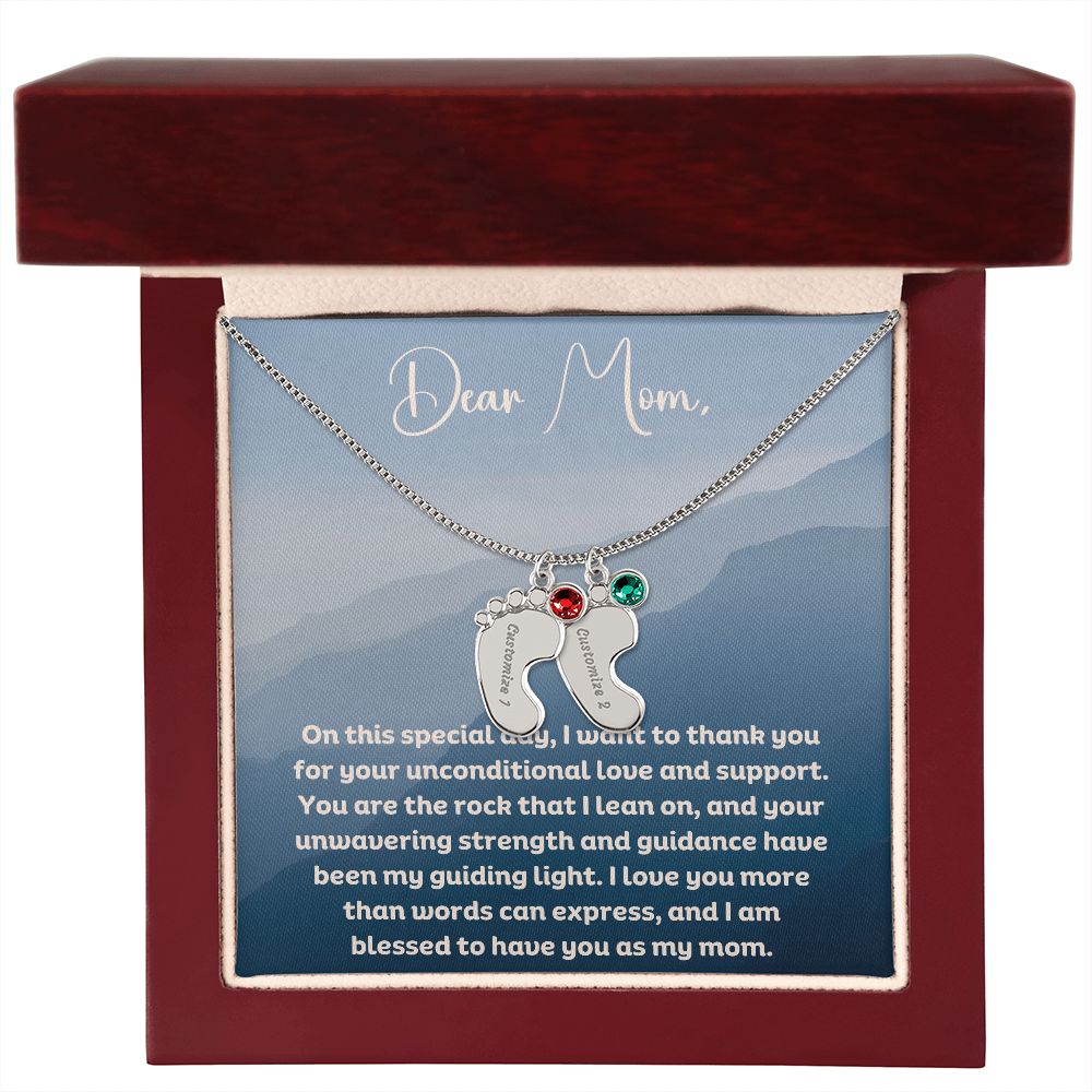 Personalized Engraved Baby Foot Necklace with Birthstone - Carbone's Marketplace