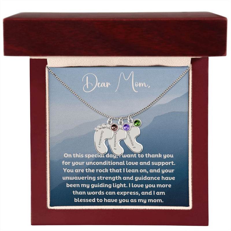 Personalized Engraved Baby Foot Necklace with Birthstone - Carbone&