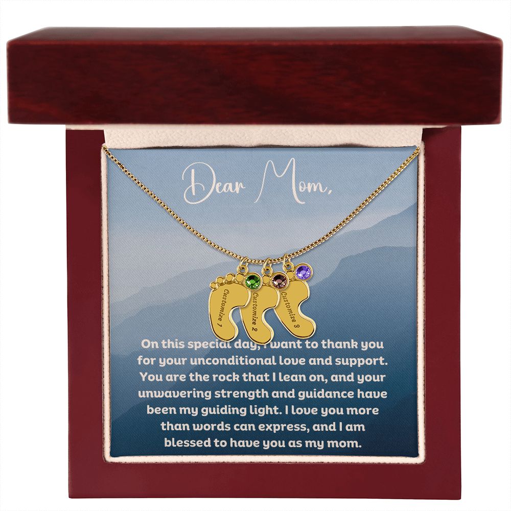 Personalized Engraved Baby Foot Necklace with Birthstone - Carbone's Marketplace