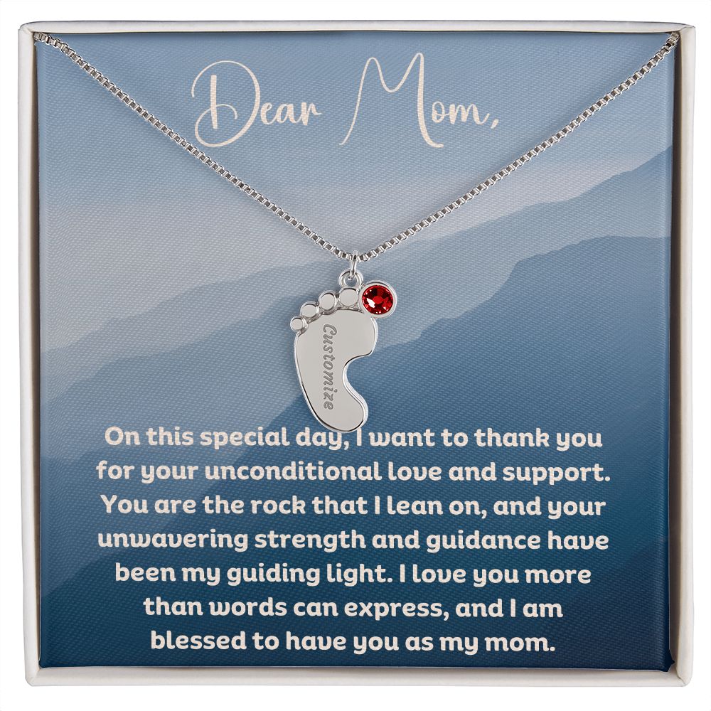 Personalized Engraved Baby Foot Necklace with Birthstone - Carbone's Marketplace