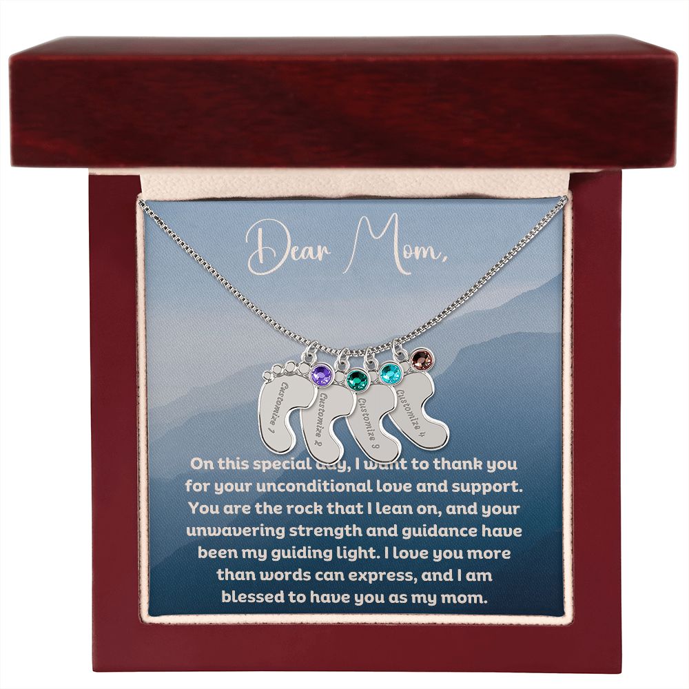 Personalized Engraved Baby Foot Necklace with Birthstone - Carbone's Marketplace