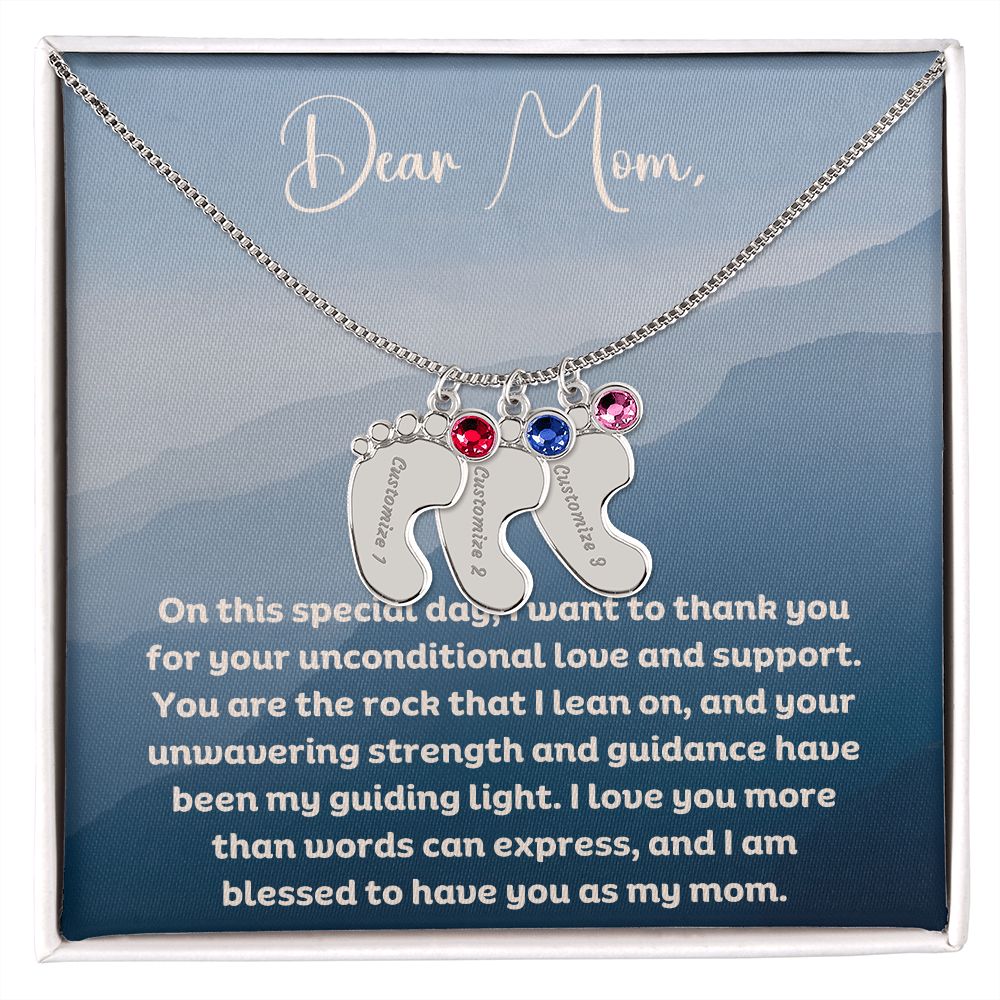 Personalized Engraved Baby Foot Necklace with Birthstone - Carbone's Marketplace