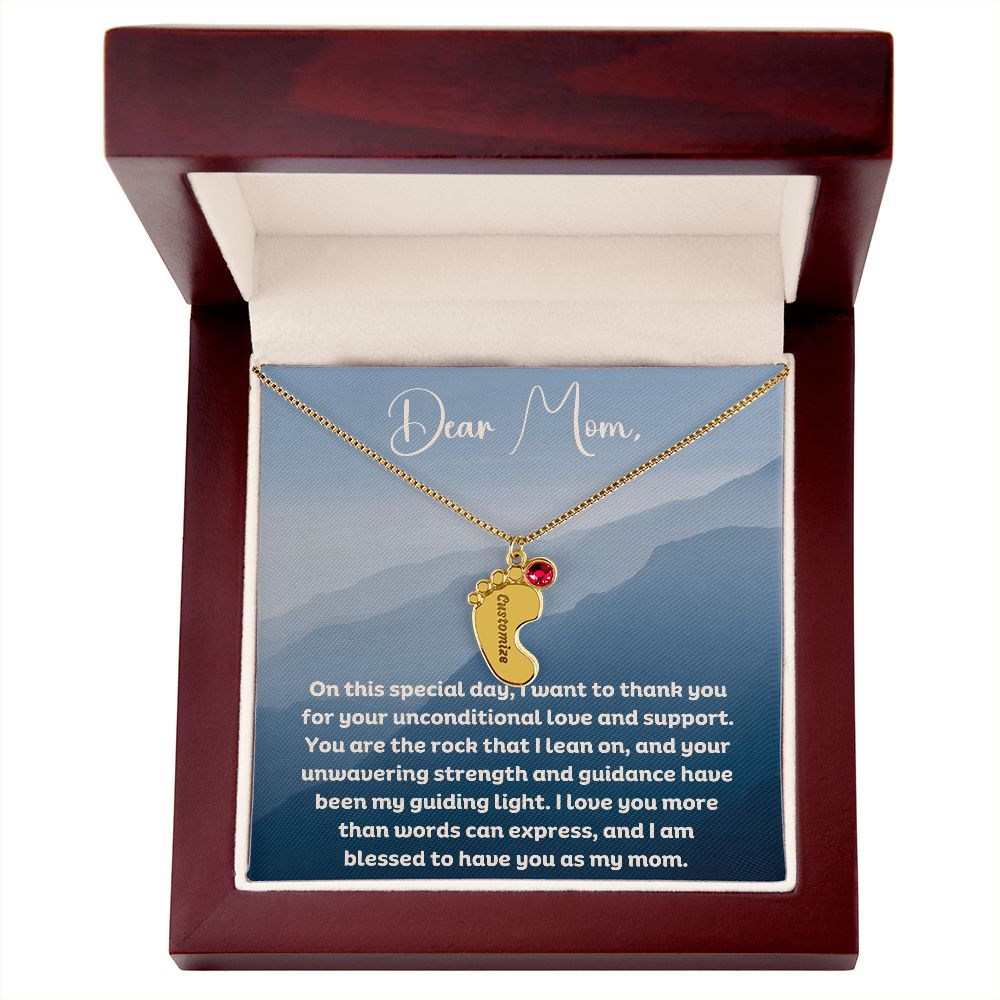 Personalized Engraved Baby Foot Necklace with Birthstone - Carbone's Marketplace