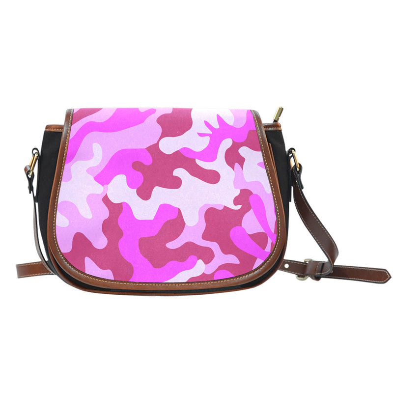 Pink Camouflage Leather Trim Saddle Bag - Carbone&