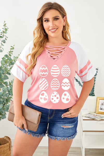 Plus Size Easter Egg Graphic Crisscross Tee Shirt - Carbone's Marketplace