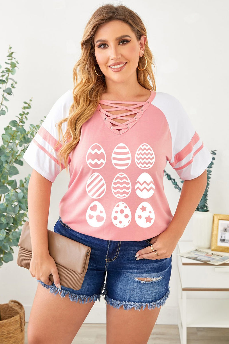 Plus Size Easter Egg Graphic Crisscross Tee Shirt - Carbone&