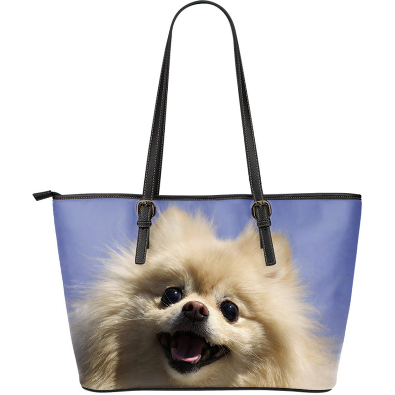 Pomeranian Dog Lovers Large Leather Handbag - Carbone&