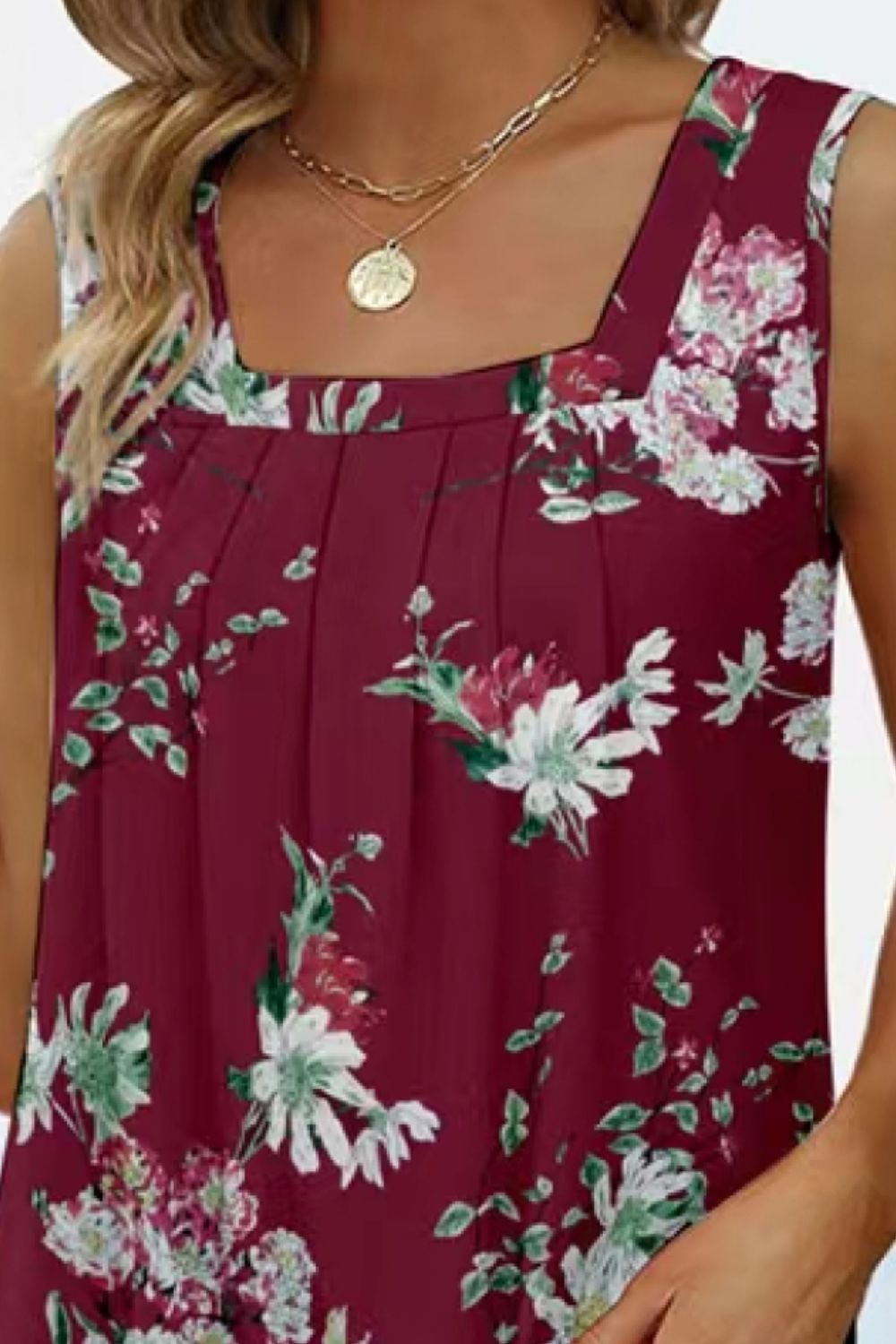 Printed Square Neck Curved Hem Tank - Carbone's Marketplace