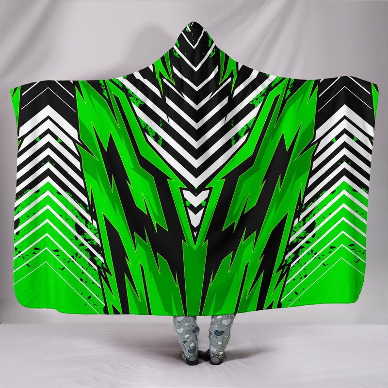 Racing Style Green & White Stripes Vibes Hooded Blanket - Carbone&