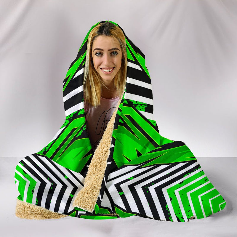 Racing Style Green & White Stripes Vibes Hooded Blanket - Carbone&