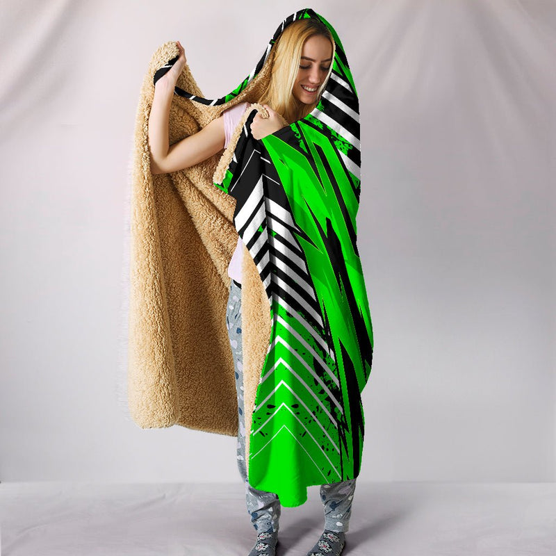 Racing Style Green & White Stripes Vibes Hooded Blanket - Carbone&