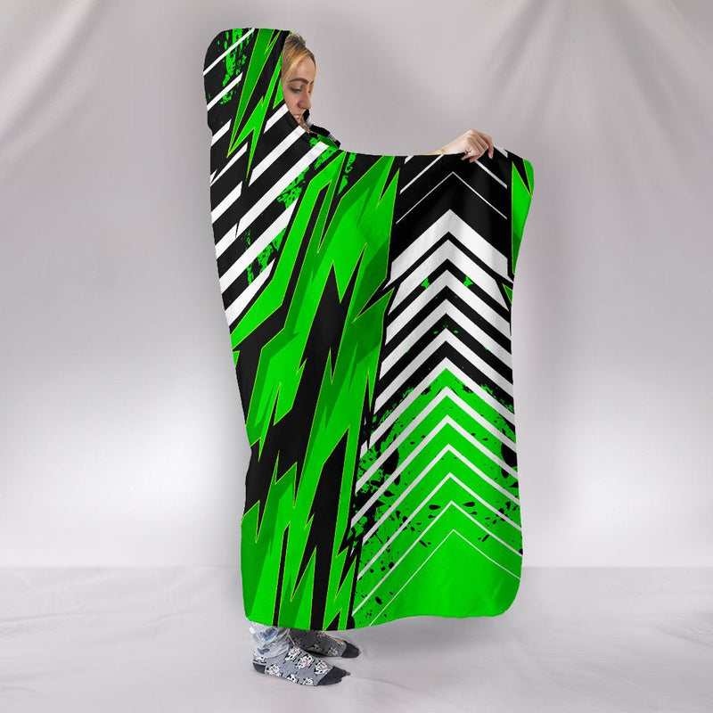 Racing Style Green & White Stripes Vibes Hooded Blanket - Carbone&