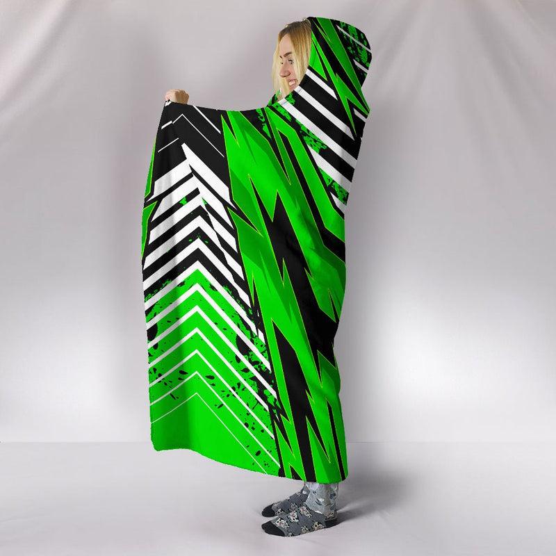 Racing Style Green & White Stripes Vibes Hooded Blanket - Carbone&