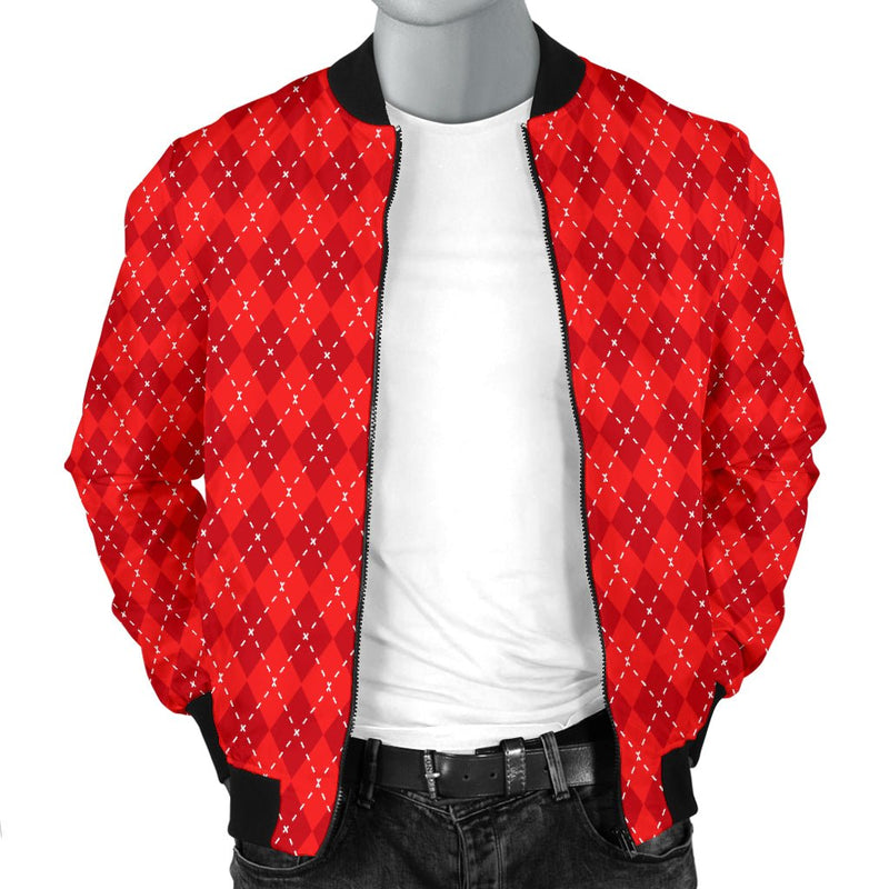 Red Argyle Mens Bomber Jacket - Carbone&