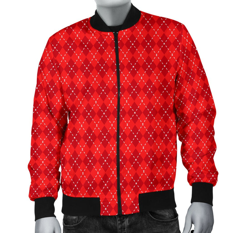 Red Argyle Mens Bomber Jacket - Carbone&