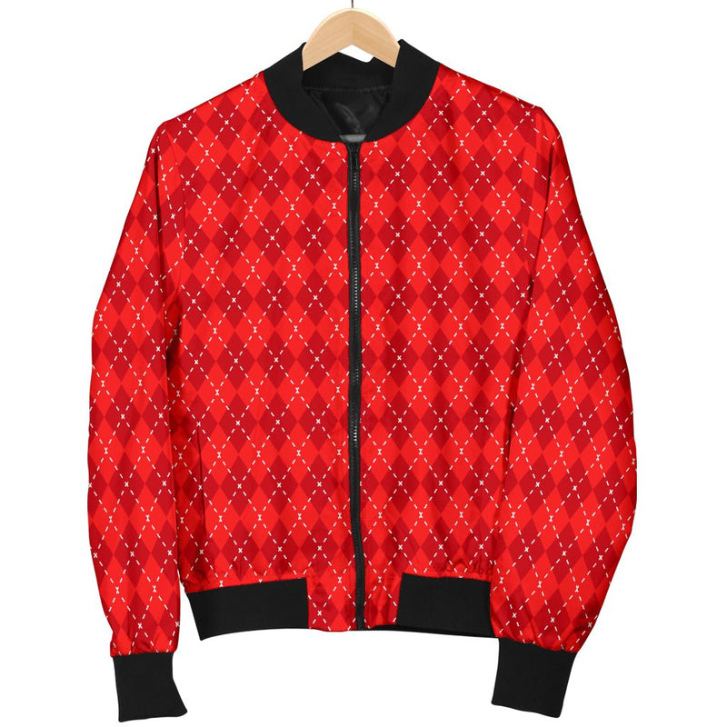 Red Argyle Mens Bomber Jacket - Carbone&